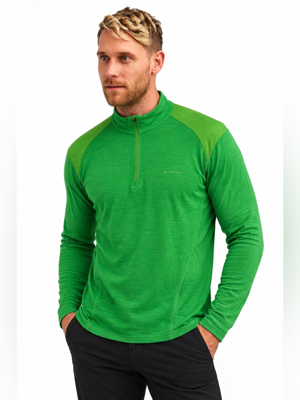 Quechua Oxylane Techwool 100 Warm Zip Wool Base Layer – Green – Size XL *137